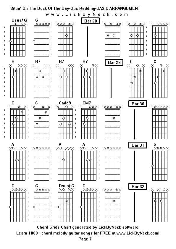 Chord Grids Chart of chord melody fingerstyle guitar song-Sittin' On The Dock Of The Bay-Otis Redding-BASIC ARRANGEMENT,generated by LickByNeck software.